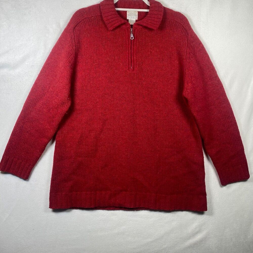 Vintage Moda Intl Men’s 100% Wool 1/4 Zip Collared Sweater Red Size L Hong Kong